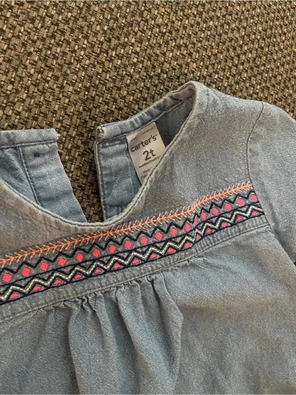 Girls Carters Light Blue Denim-Look Top & Navy Patterned Legging Pajama Set